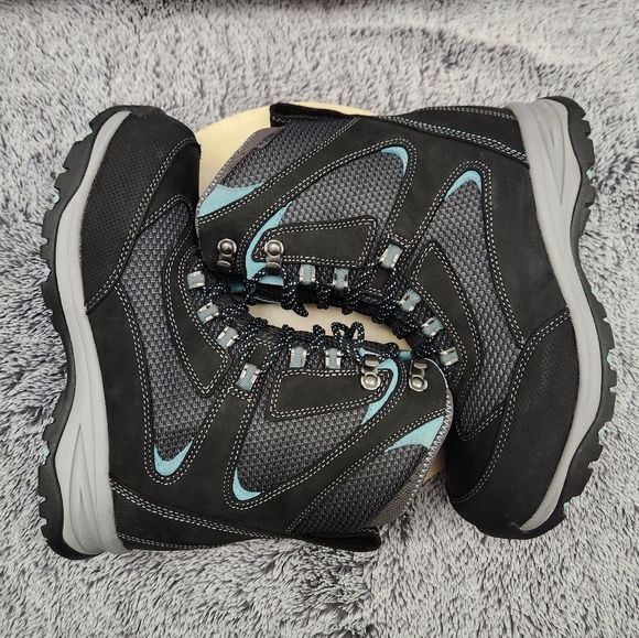 L.L. Bean Womens Tek 2.0 Winter Boots 8.5 M Black Blue Suede/ Mesh Primaloft 8" - Picture 5 of 9